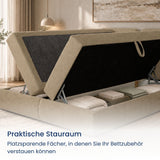 Home Collective Boxspringbett mit Bettkasten und Topper Boxspringbett mit Bettkasten mit Bonell-Matratze Amari-Polsterstoff, seitlich aufklappbar, HR-Schaum-Kopfteil