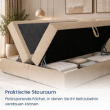 Home Collective Boxspringbett mit Bettkasten und Topper Boxspringbett mit Bettkasten mit Bonell-Matratze Amari-Polsterstoff, seitlich aufklappbar, HR-Schaum-Kopfteil