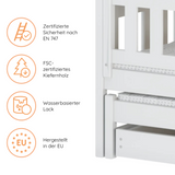Hochbett 90x200 Etagenbett Kinderbett Jugendbett Stockbett 3 Kinder, zwei Schubladen & Rausfallschutz Kinder Bett umbaubar in 3 Einzelbetten | von 4. bis 16. Lebensjahr | inkl. Lattenrosten