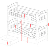 Hochbett 90x200 cm Etagenbett mit zwei Schubladen, Lattenrost, Rausfallschutz, umbaubar in zwei Einzelbetten, aus Vollholz massiv, Funktionsbett