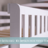 Hochbett 90x200 cm Etagenbett mit zwei Schubladen, Lattenrost, Rausfallschutz, umbaubar in zwei Einzelbetten, aus Vollholz massiv, Funktionsbett