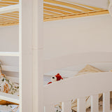 Hochbett 90x200 cm Etagenbett mit zwei Schubladen, Lattenrost, Rausfallschutz, umbaubar in zwei Einzelbetten, aus Vollholz massiv, Funktionsbett