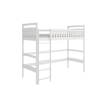 Lit mezzanine 80x180 | 90x200 cm avec matelas (en option), sommier à lattes et protection antichute, en bois massif blanc, lit d'adolescent fonctionnel