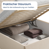 Polsterbett Bett Doppelbett mit Bettkasten Lattenrost Kopfteil 98 cm | Glanz-Velours Bezug | verstellbarer Lattenrost | Made in Germany