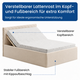 Polsterbett Bett Doppelbett mit Bettkasten Lattenrost Kopfteil 98 cm | Glanz-Velours Bezug | verstellbarer Lattenrost | Made in Germany
