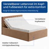 Polsterbett Bett Doppelbett mit Bettkasten Lattenrost Kopfteil 98 cm | Glanz-Velours Bezug | verstellbarer Lattenrost | Made in Germany
