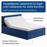 Polsterbett Bett Doppelbett mit Bettkasten Lattenrost Kopfteil 98 cm | Glanz-Velours Bezug | verstellbarer Lattenrost | Made in Germany