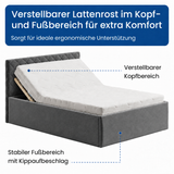 Polsterbett Bett Doppelbett mit Bettkasten Lattenrost Kopfteil 98 cm | Glanz-Velours Bezug | verstellbarer Lattenrost | Made in Germany
