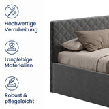 Polsterbett Bett Doppelbett mit Bettkasten Lattenrost Kopfteil 98 cm | Glanz-Velours Bezug | verstellbarer Lattenrost | Made in Germany