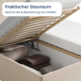 Polsterbett Bett Doppelbett mit Bettkasten Lattenrost Kopfteil 98 cm | Glanz-Velours Bezug | verstellbarer Lattenrost | Made in Germany