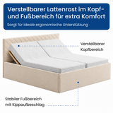 Polsterbett Bett Doppelbett mit Bettkasten Lattenrost Kopfteil 98 cm | Glanz-Velours Bezug | verstellbarer Lattenrost | Made in Germany