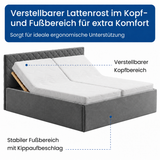 Polsterbett Bett Doppelbett mit Bettkasten Lattenrost Kopfteil 98 cm | Glanz-Velours Bezug | verstellbarer Lattenrost | Made in Germany