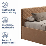 Polsterbett Bett Doppelbett mit Bettkasten Lattenrost Kopfteil 98 cm | Glanz-Velours Bezug | verstellbarer Lattenrost | Made in Germany
