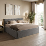 Polsterbett Bett Doppelbett mit Bettkasten Lattenrost Kopfteil 98 cm | Glanz-Velours Bezug | verstellbarer Lattenrost | Made in Germany