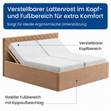 Polsterbett Bett Doppelbett mit Bettkasten Lattenrost Kopfteil 98 cm | Glanz-Velours Bezug | verstellbarer Lattenrost | Made in Germany