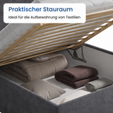 Home Collective Polsterbett Bett Doppelbett mit Bettkasten Lattenrost Kopfteil 86 cm | Micro-Velours Bezug | verstellbarer Lattenrost | Made in Germany