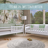 Hochbett 90x200 cm Etagenbett mit zwei Schubladen, Lattenrost, Rausfallschutz, umbaubar in zwei Einzelbetten, aus Vollholz massiv, Funktionsbett