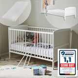 Babybett Kinderbett 70x140 cm Umbaubares Gitterbett höhenverstellbar & herausnehmbare Sprossen | weiss Vollholz Kiefer Made in Europe