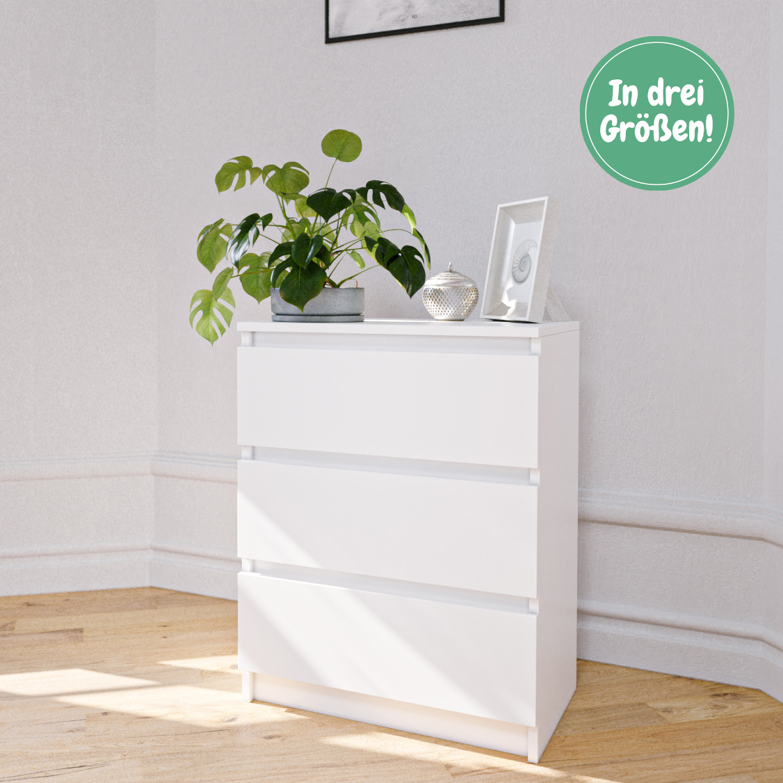 Kommode weiß mit drei, vier oder fünf Schubladen, Schlafzimmer Flur kleiner Nachttisch, Schrank, Sideboard, Highboard, Breite 60 cm