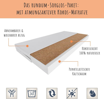 Kids Collective Kinderbett 70x140 / 80x160 Komplett Set inkl. Matratze, Lattenrost, Schublade & Rausfallschutz | Einzelbett für Kinder von 2 – 10 Jahren | weiß mit wählbarem Motiv