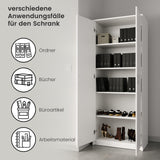 Armoire armoire polyvalente avec amortisseur de porte SOFT CLOSE (en option) blanc 74 cm largeur 180 cm hauteur avec quatre ou six étagères, classeur organisateur d'armoire domestique en bois MDF