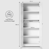 Armoire armoire polyvalente avec amortisseur de porte SOFT CLOSE (en option) blanc 74 cm largeur 180 cm hauteur avec quatre ou six étagères, classeur organisateur d'armoire domestique en bois MDF
