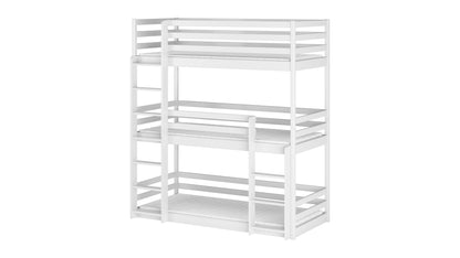 Lit mezzanine 90x200 lit superposé triple pour adultes et enfants avec trois matelas (en option), lit superposé pour trois personnes avec 3x sommiers à lattes, protection antichute, bois massif blanc