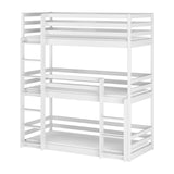 B-Ware Hochbett 90x200 Dreier-Etagenbett für Erwachsene & Kinder, Stockbett drei Personen mit 3x Lattenrost, Rausfallschutz, Vollholz massiv in weiss