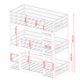 Hochbett 90x200 Dreier-Etagenbett für Erwachsene & Kinder mit drei Matratzen (optional), Stockbett drei Personen mit 3x Lattenrost, Rausfallschutz, Vollholz massiv in weiss