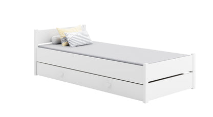 Lit d'appoint lit 90x200 cm avec matelas (en option), tiroir &amp; sommier à lattes en bois MDF blanc 200 x 90