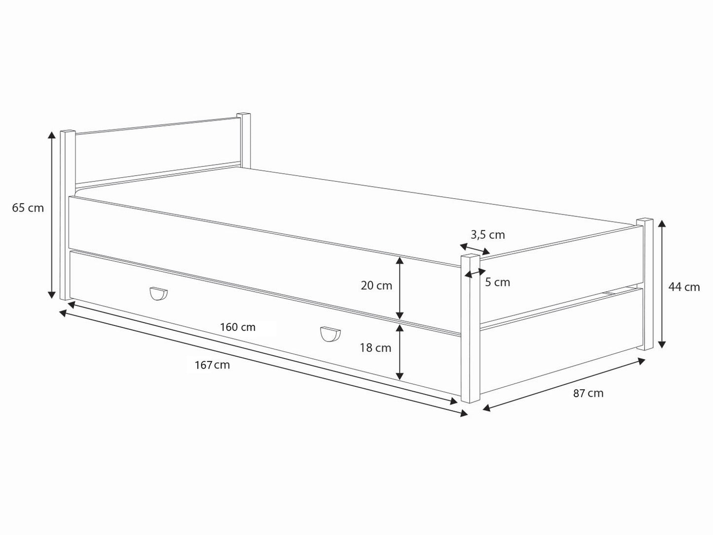 Lit d'appoint lit 90x200 cm avec matelas (en option), tiroir &amp; sommier à lattes en bois MDF blanc 200 x 90