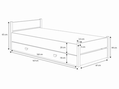 Lit d'appoint lit 90x200 cm avec matelas (en option), tiroir &amp; sommier à lattes en bois MDF blanc 200 x 90