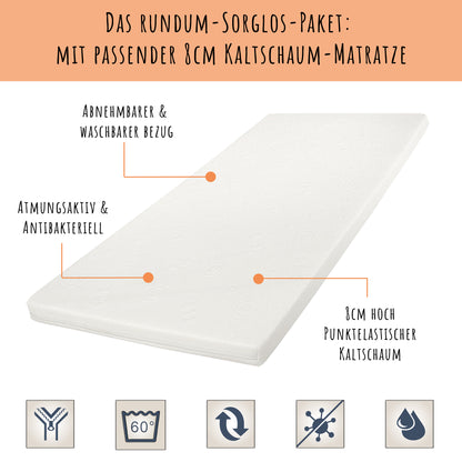 Lit d'appoint lit 90x200 cm avec matelas (en option), tiroir &amp; sommier à lattes en bois MDF blanc 200 x 90