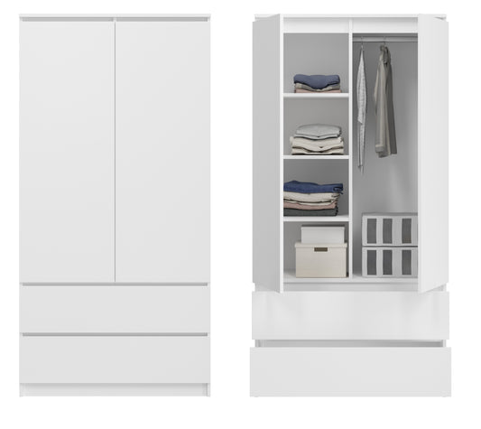 Armoire penderie 180 cm hauteur 90 cm largeur avec 2 tiroirs, 3 étagères et tringle à vêtements Organisateur d'armoire domestique en bois MDF extensible jusqu'à 235 cm de hauteur