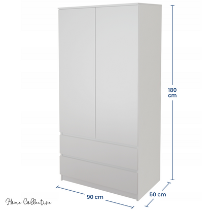 Home Collective Kleiderschrank Schrank Mehrzweckschrank Haushaltsschrank 90x50x180 cm (BxTxH)  mit 2 Schubladen, 3 Einlegeböden & Kleiderstange  – robust, platzsparend & vielseitig