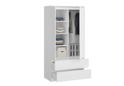 Armoire penderie 180 cm hauteur 90 cm largeur avec 2 tiroirs, 3 étagères et tringle à vêtements Organisateur d'armoire domestique en bois MDF extensible jusqu'à 235 cm de hauteur