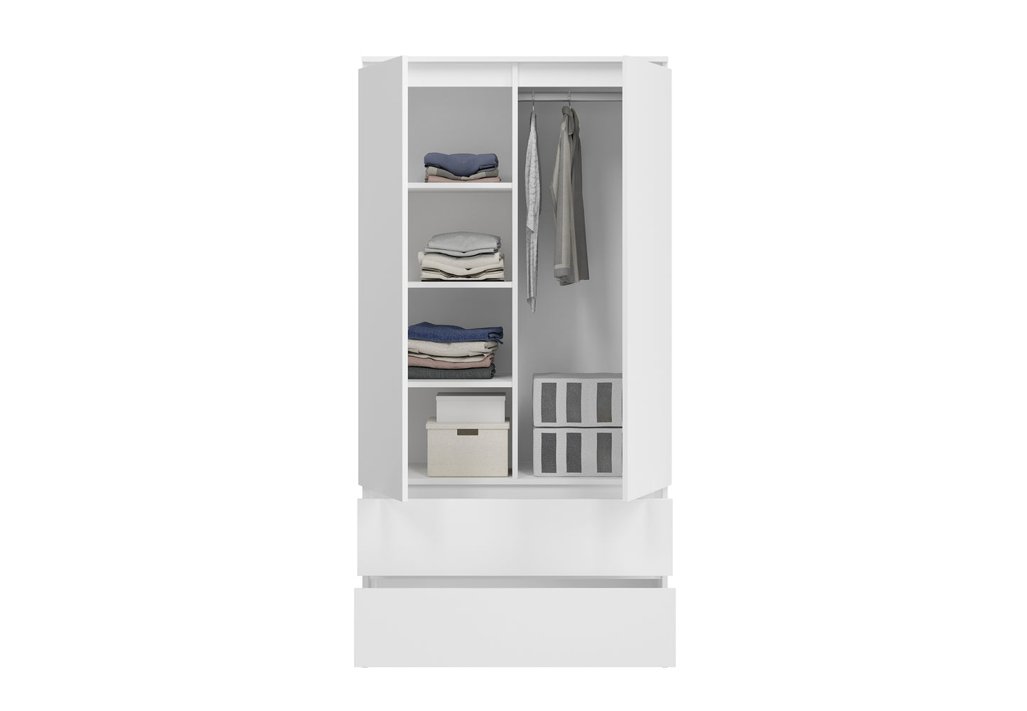 Armoire penderie 180 cm hauteur 90 cm largeur avec 2 tiroirs, 3 étagères et tringle à vêtements Organisateur d'armoire domestique en bois MDF extensible jusqu'à 235 cm de hauteur