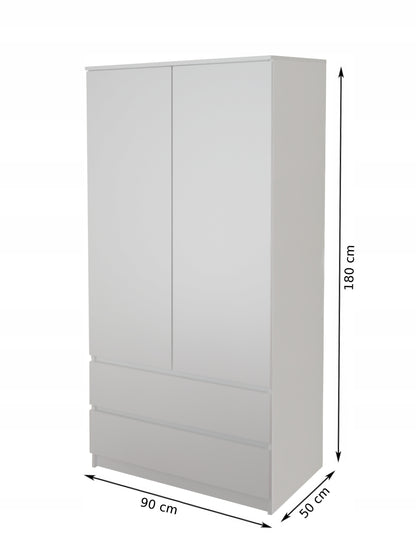 Armoire penderie 180 cm hauteur 90 cm largeur avec 2 tiroirs, 3 étagères et tringle à vêtements Organisateur d'armoire domestique en bois MDF extensible jusqu'à 235 cm de hauteur