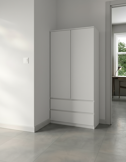 Home Collective Kleiderschrank Schrank Mehrzweckschrank Haushaltsschrank 90x50x180 cm (BxTxH)  mit 2 Schubladen, 3 Einlegeböden & Kleiderstange  – robust, platzsparend & vielseitig