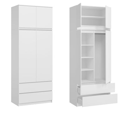 Armoire penderie 180 cm hauteur 90 cm largeur avec 2 tiroirs, 3 étagères et tringle à vêtements Organisateur d'armoire domestique en bois MDF extensible jusqu'à 235 cm de hauteur