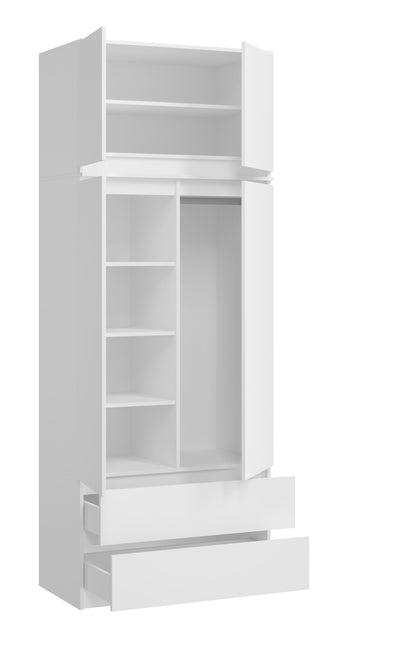 Armoire penderie 180 cm hauteur 90 cm largeur avec 2 tiroirs, 3 étagères et tringle à vêtements Organisateur d'armoire domestique en bois MDF extensible jusqu'à 235 cm de hauteur