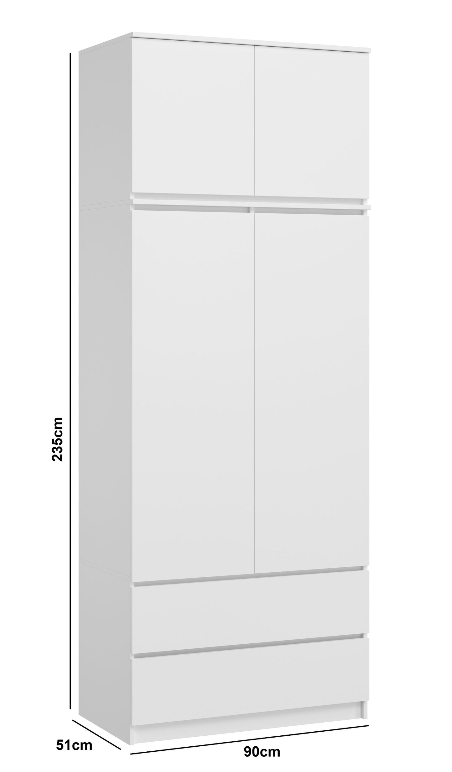 Kleiderschrank Schrank 180cm Höhe 90cm Breite mit 2 Schubladen, 3 Einlegeböden und Kleiderstange Haushaltsschrank Organizer aus MDF Holz erweiterbar auf 235cm Höhe