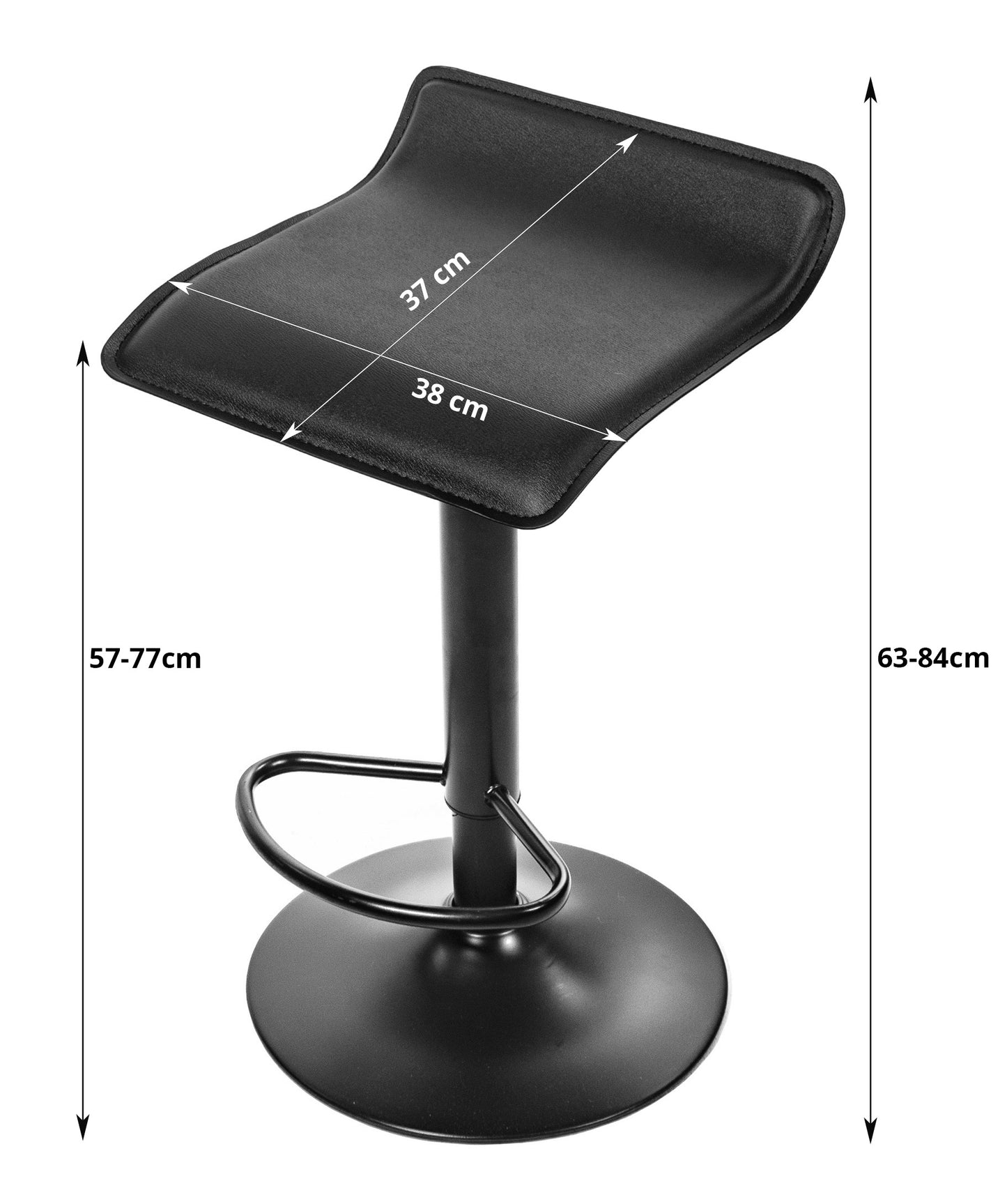 Tabouret de bar chaise de bar avec revêtement en simili cuir en noir | Chaise de bar réglable en hauteur, rotative et chargeable jusqu'à 120 kg