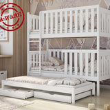 B-WARE: Hochbett 80x180 / 90x200 cm mit Ausziehbett, zwei Schubladen, extra hoher Rausfallschutz, umbaubar in 3 Einzelbetten, weiss