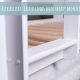 B-Ware Hochbett 90x200 cm, Etagenbett umbaubar in 2 Einzelbetten, zwei Schubladen, Lattenrost, extra hoher Rausfallschutz, Vollholz massiv in weiss