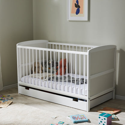 Lit bébé lit bébé 70x140 cm lit bébé convertible réglable en hauteur et échelons amovibles | bois de pin massif blanc Fabriqué en Europe