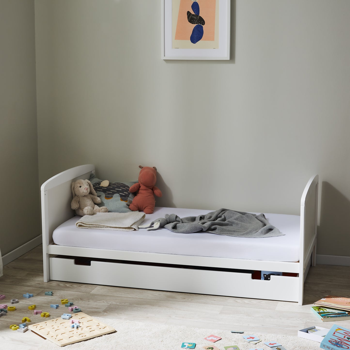 Lit bébé lit bébé 70x140 cm lit bébé convertible réglable en hauteur et échelons amovibles | bois de pin massif blanc Fabriqué en Europe