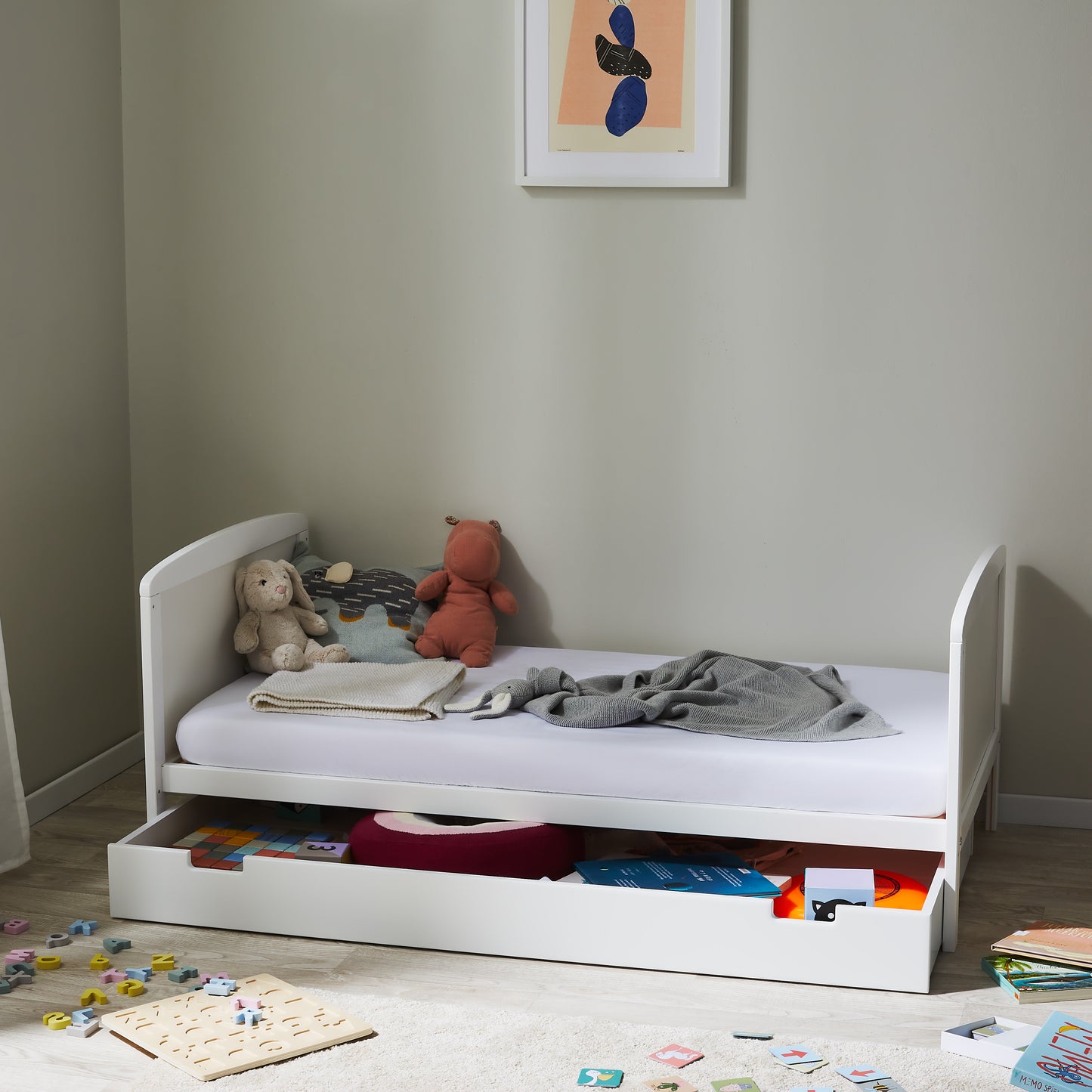 Babybett Kinderbett 70x140 cm Umbaubares Gitterbett höhenverstellbar & herausnehmbare Sprossen | weiss Vollholz Kiefer Made in Europe