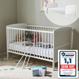 Babybett Kinderbett 70x140 cm Umbaubares Gitterbett höhenverstellbar & herausnehmbare Sprossen | weiss Vollholz Kiefer Made in Europe