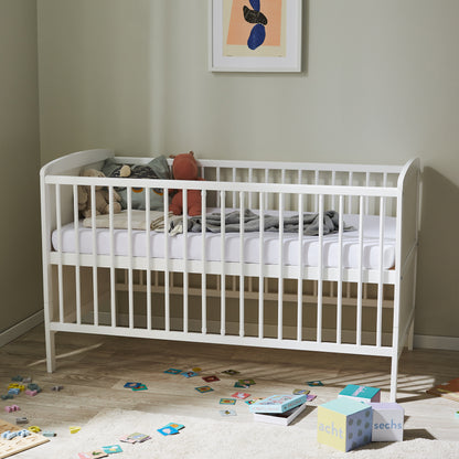 Lit bébé lit bébé 70x140 cm lit bébé convertible réglable en hauteur et échelons amovibles | bois de pin massif blanc Fabriqué en Europe